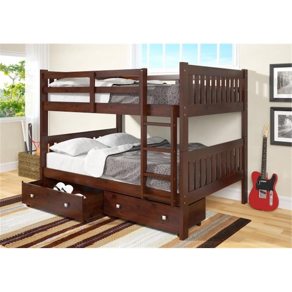 Pivot Direct Pivot Direct PD-1015-3CP-505CP Full Over Full Mission Bunk Bed with Dual Drawers in Dark Cappuccino PD_1015_3CP_505CP - main